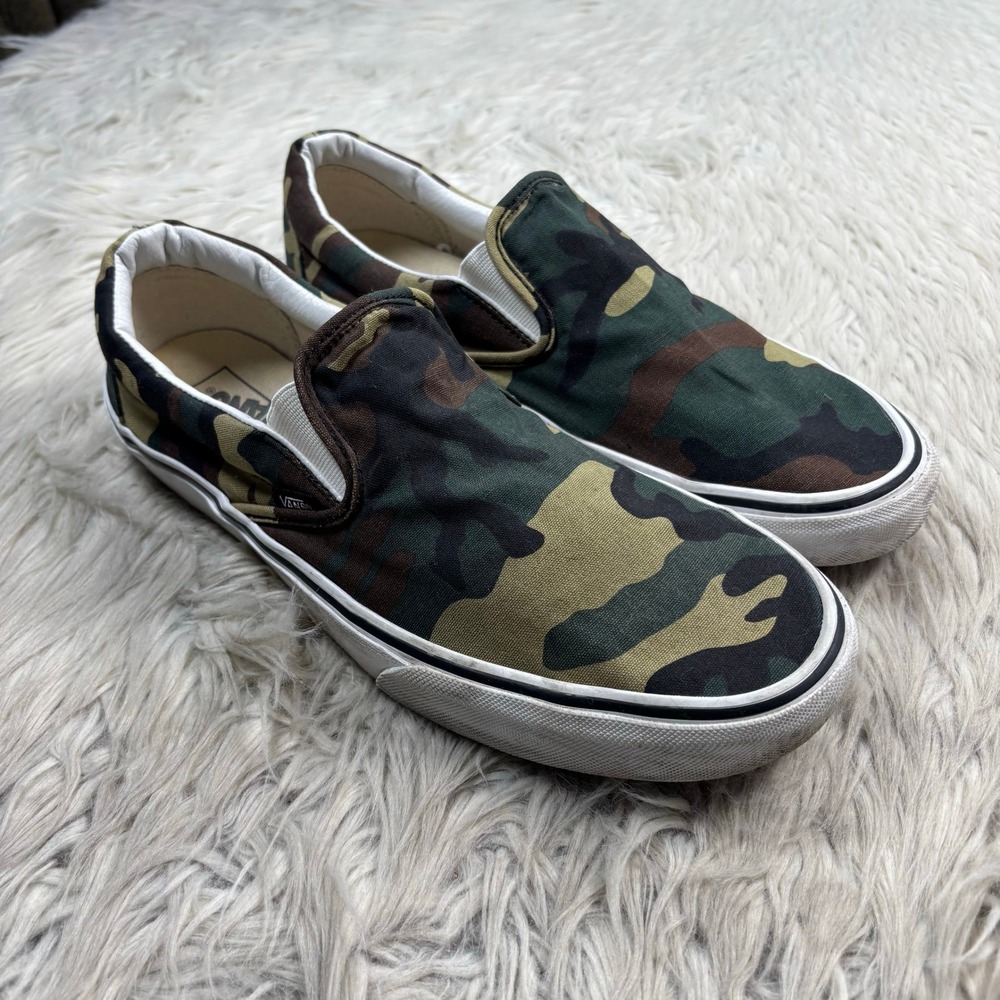 Vans Men's 12 Green Camo Camouflage Canvas Slip On Sneakers Classic Skate